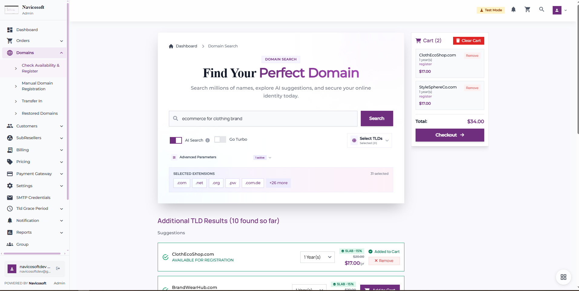 Reseller Domain Platform — screen 2